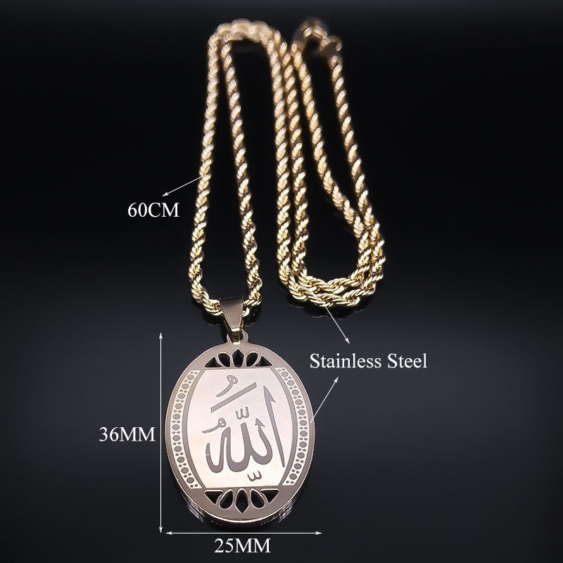 Allah Crystal Stainless Steel Necklace