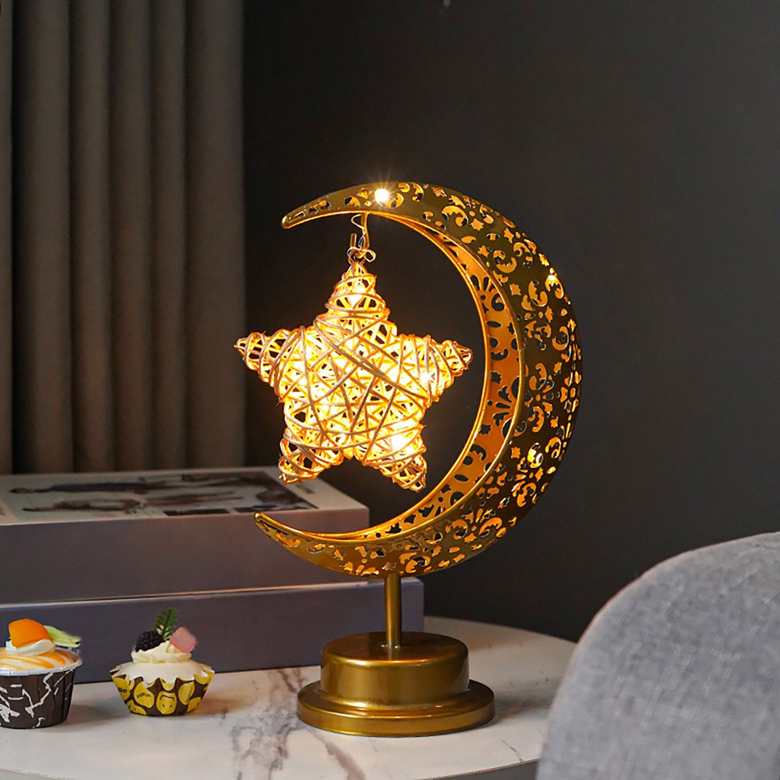 Goldtone Moon & Star LED Table Lamp