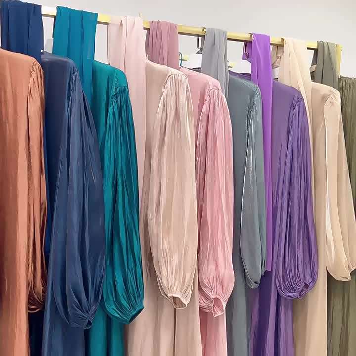 Shiny Cuff Sleeves Muslim Abaya with Belt