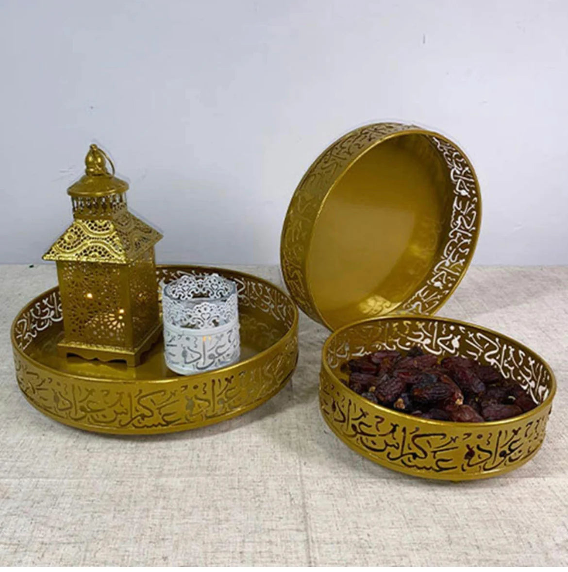 Ramadan Gold Arabic Round Tray Set